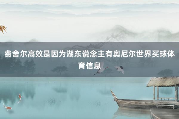 费舍尔高效是因为湖东说念主有奥尼尔世界买球体育信息